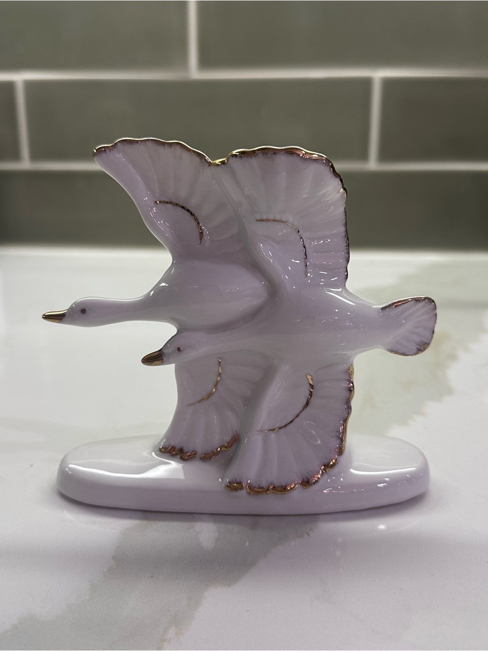 Porcelain Flying Geese Figurine with Gold Trim